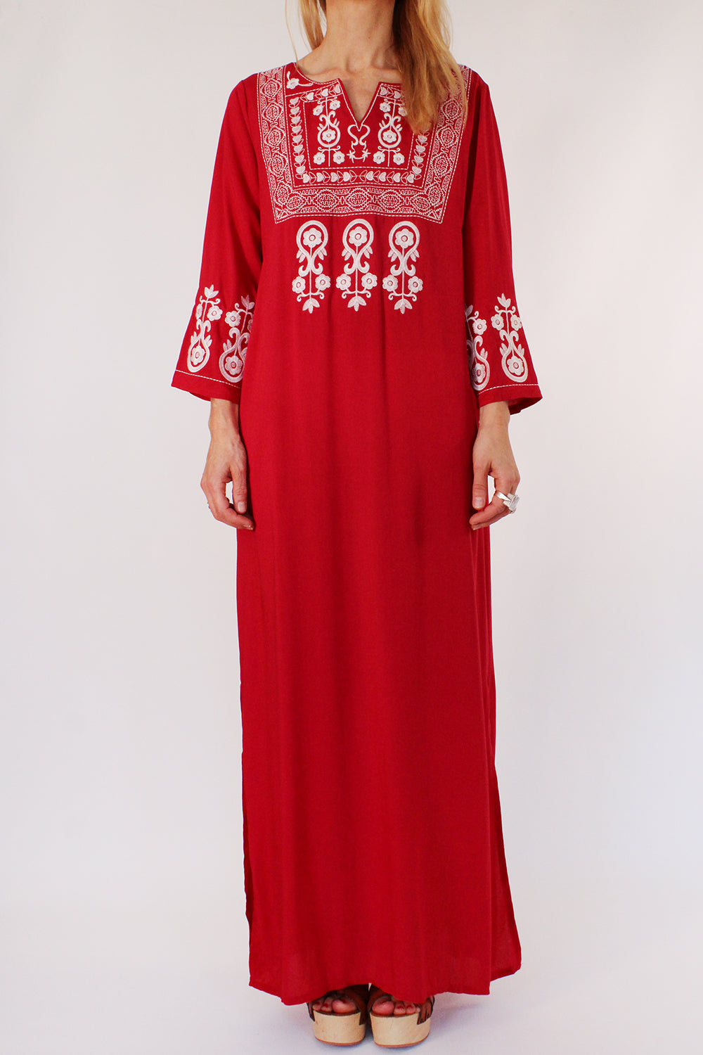 Vintage 70s geborduurde kaftan jurk