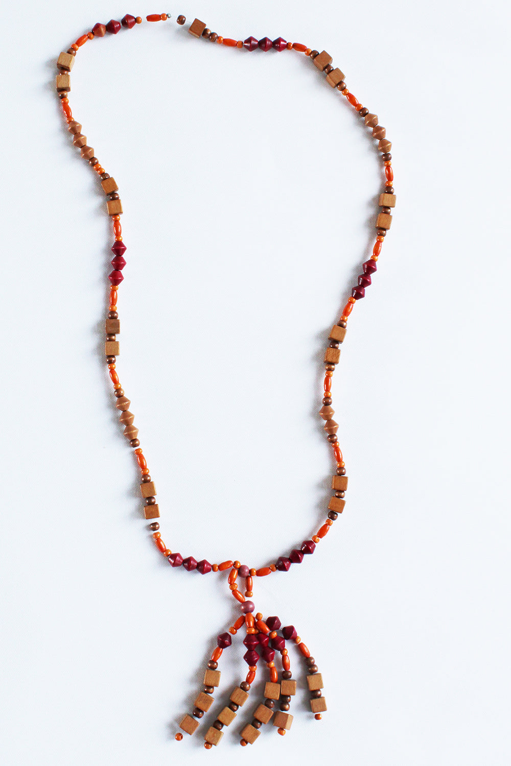 Handgemaakte vintage houten kralenketting