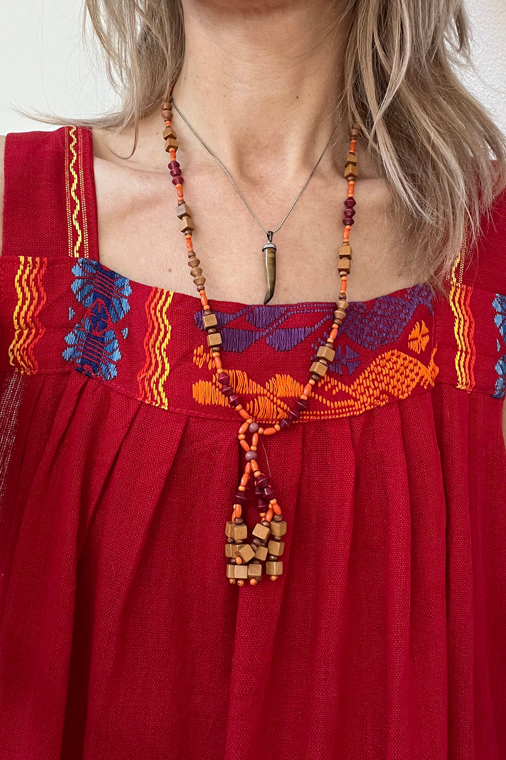 Handgemaakte vintage houten kralenketting