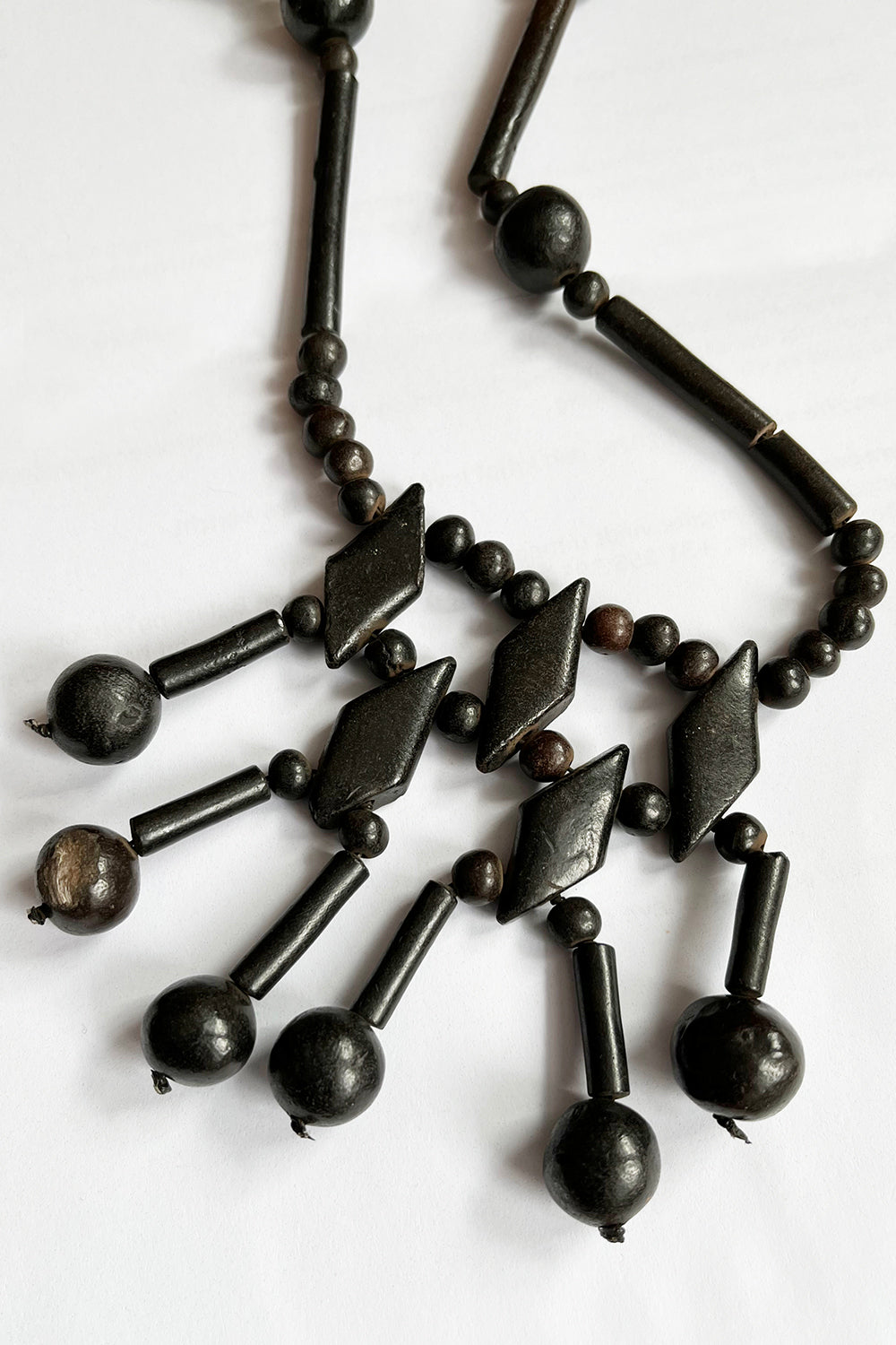 Jaren 70 authentieke handgemaakte vintage ralenketting bruin hout, one of a kind statement vintage sieraden