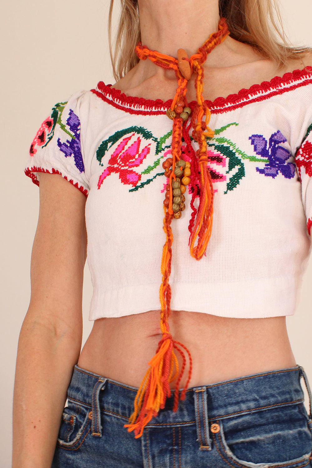 Vintage 70s gehaakte kralen ketting