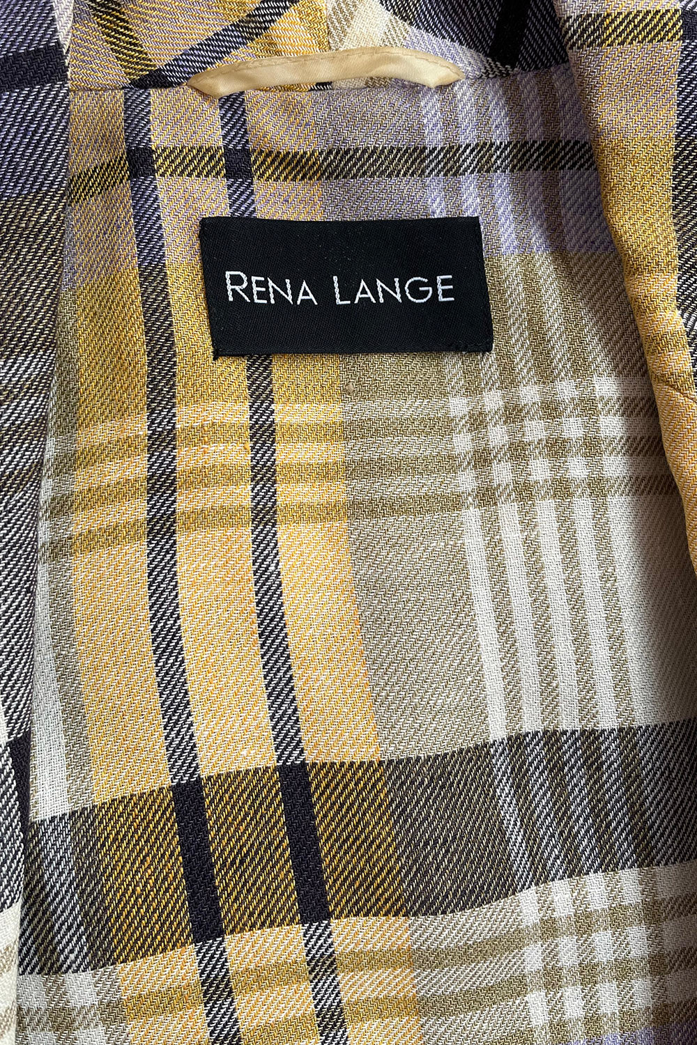 Zwart Rena Lange merklabel aan de binnenkant van de vintage geruite blazer.