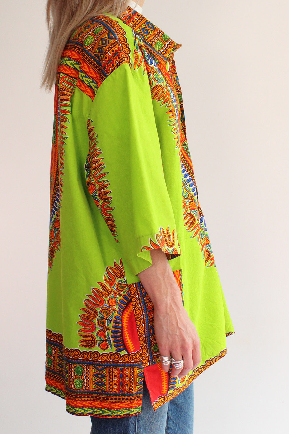 Vintage Dashiki shirt jaren 70 etnische print zijkant