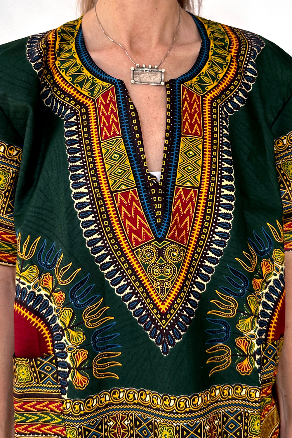 Vintage jaren 70 Dashiki tuniek stofdetail en hals authentiek