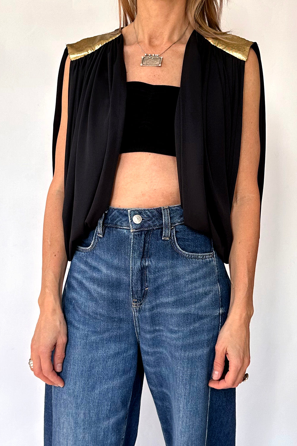 Vintage jaren 70 glam cropped top disco stijl free size voorkant uniek