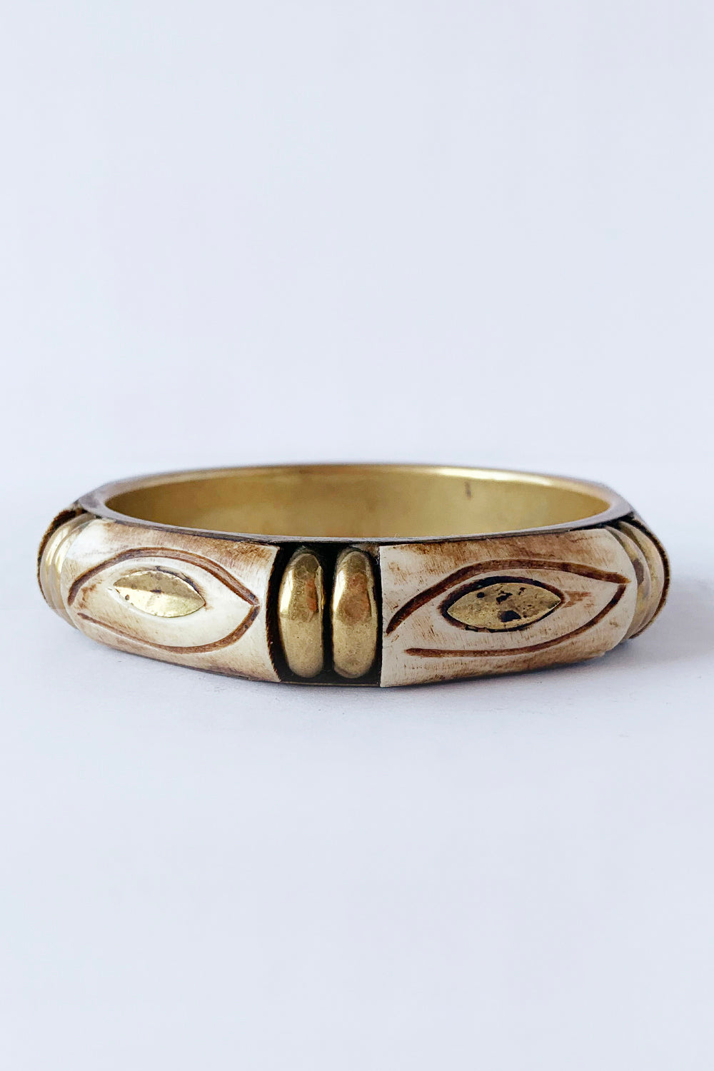 Vintage 1970s armband van koper en bot