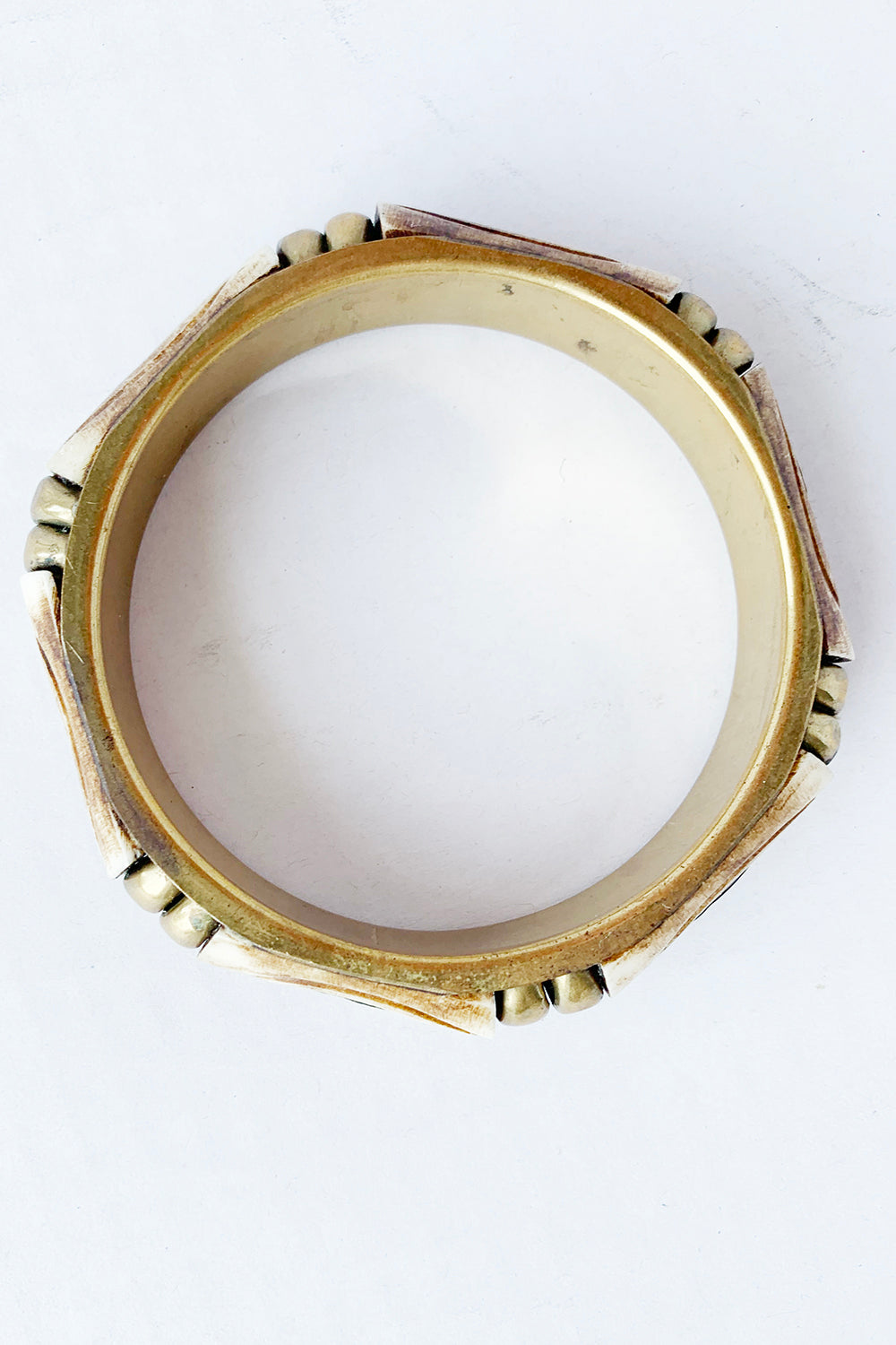 Vintage 1970s armband van koper en bot