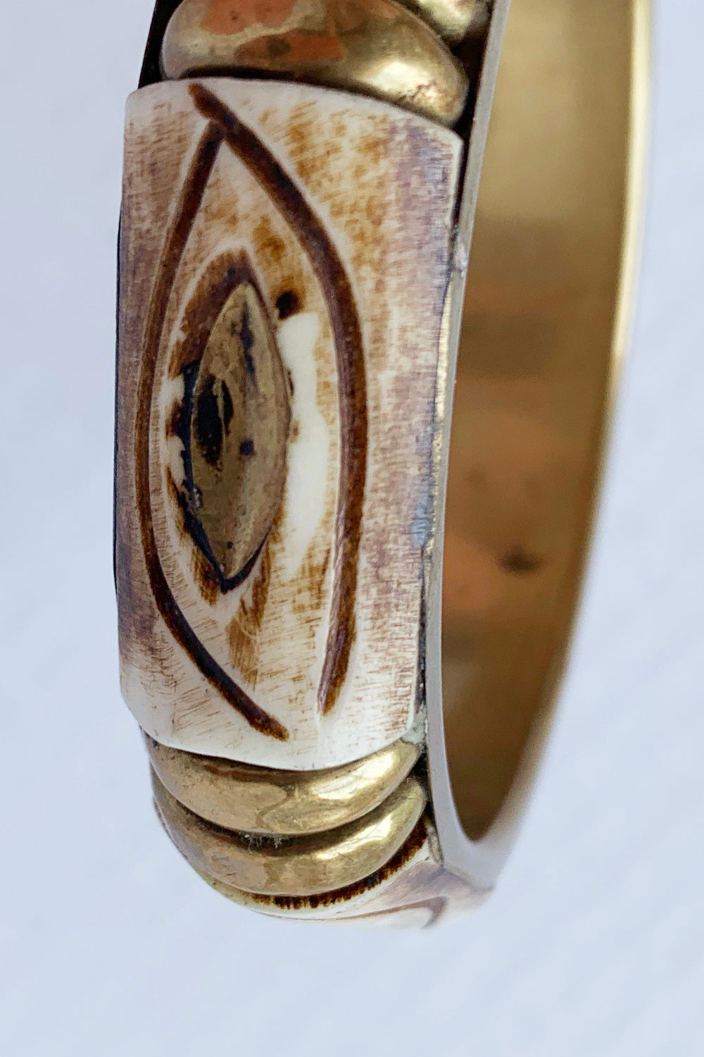 Vintage 1970s armband van koper en bot
