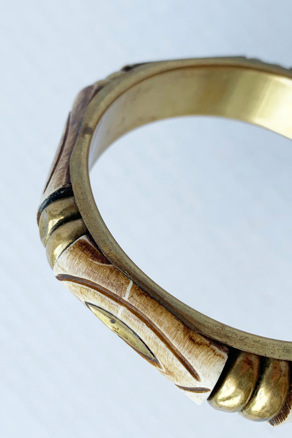 Vintage 1970s armband van koper en bot
