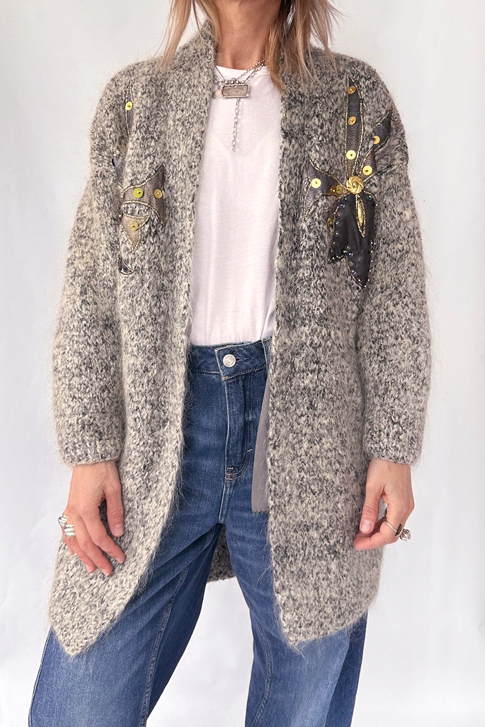 Vintage 1980s gebreid vest met applicaties