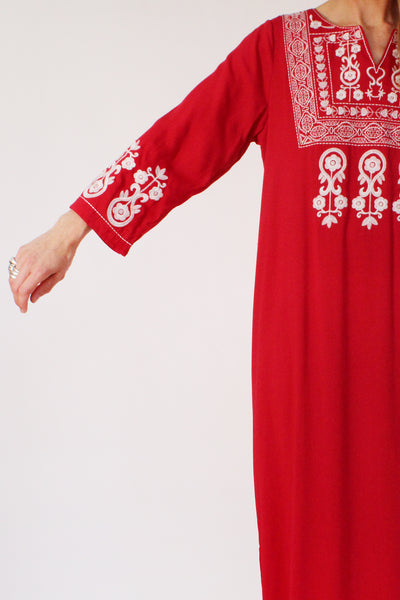 Vintage 70s geborduurde kaftan jurk