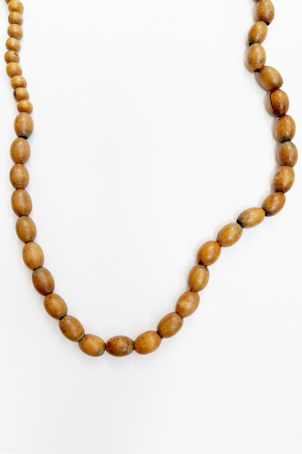 Vintage jaren 70 handgemaakte houten kralenketting bruin - lange ketting 87 cm