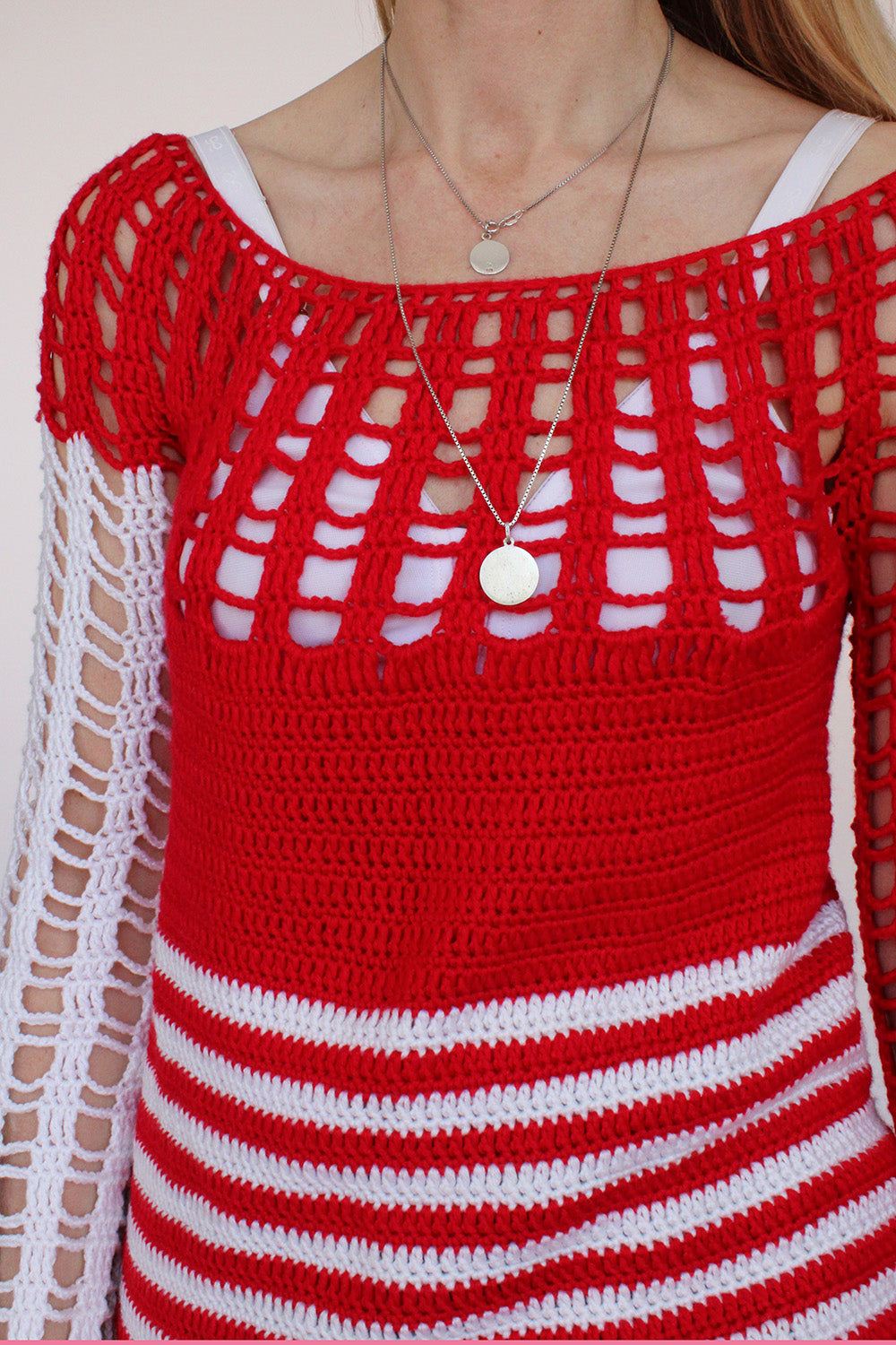 Vintage 70s trui met gehaakte mouwen