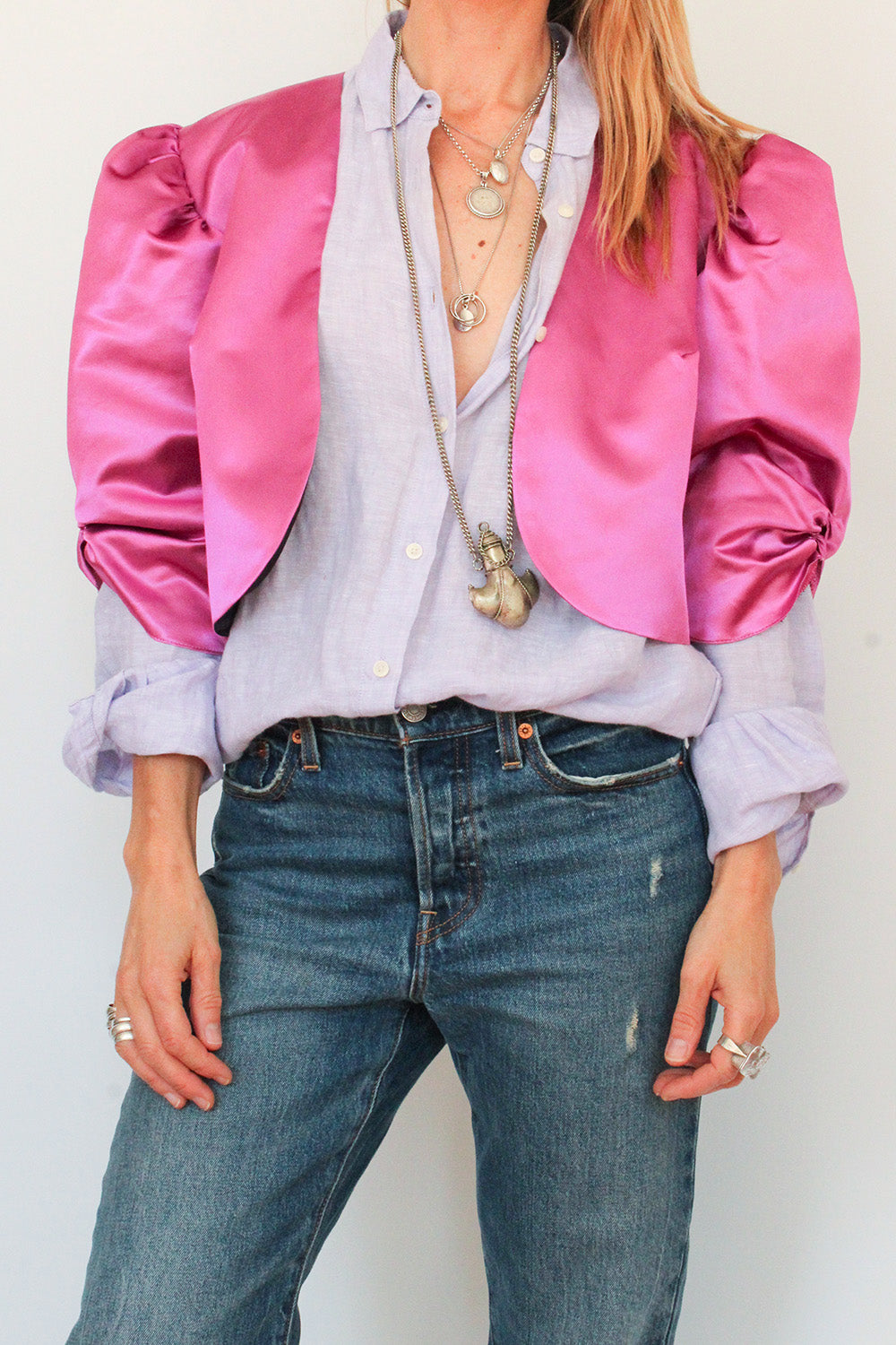 Vintage 80s cropped jasje met pofmouwen