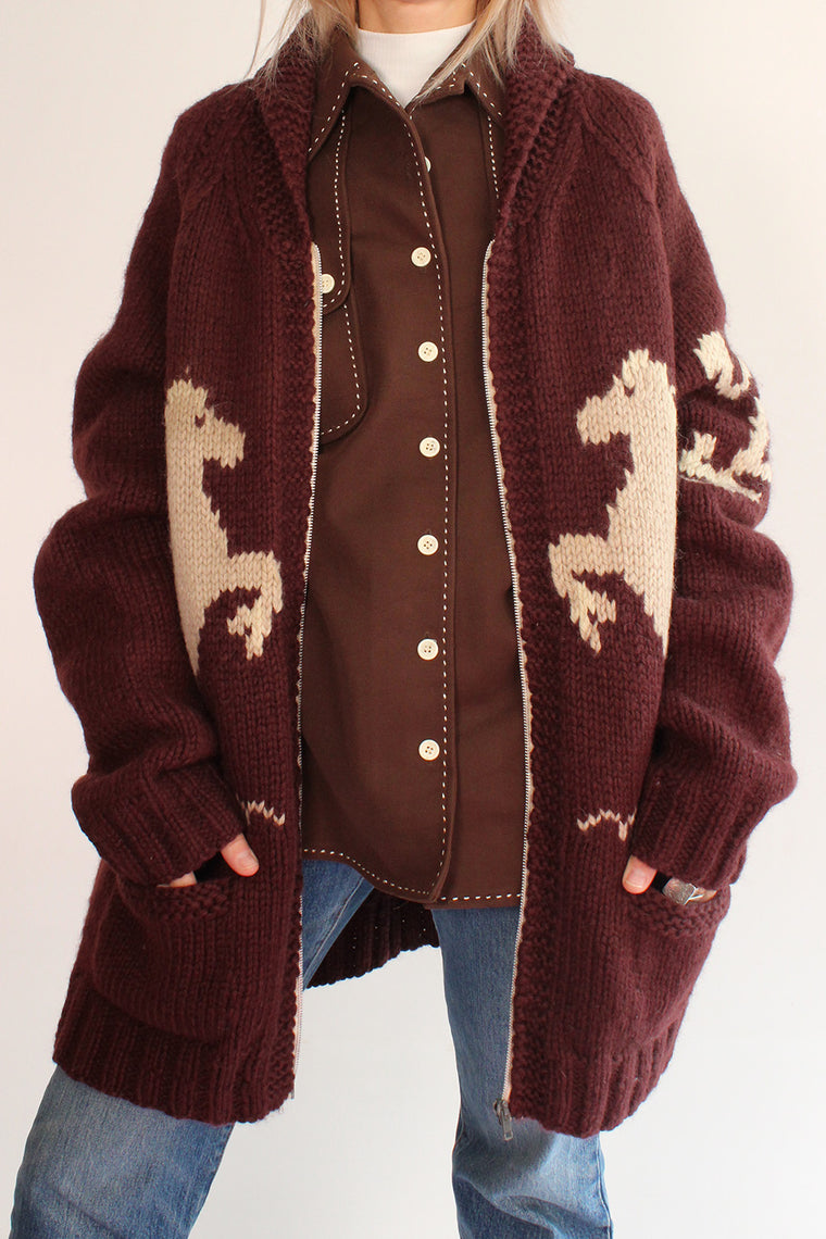 Vintage Chuncky knit Cowichan Horse cardigan