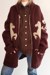 Vintage Chuncky knit Cowichan Horse cardigan vest