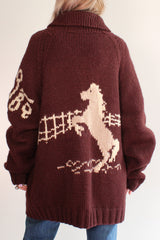 Vintage Chuncky knit Cowichan Horse cardigan vest