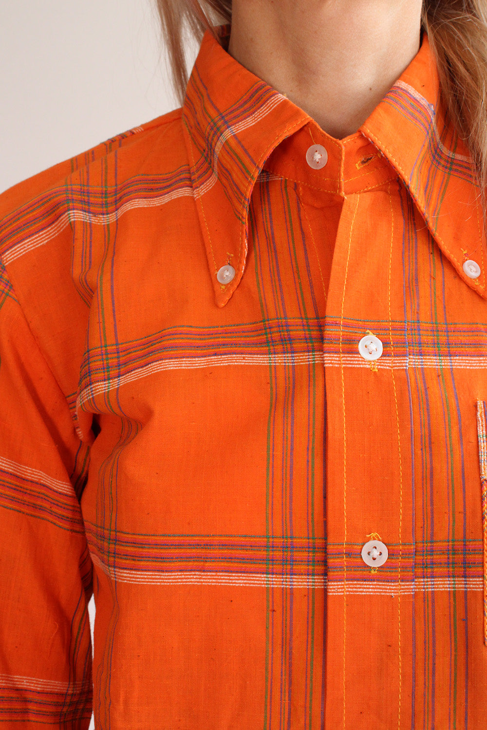 Detail kraag en sluiting vintage Deadstock 70s India shirt