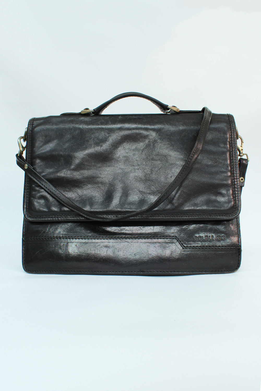 Vintage Double QQ schoudertas van leer