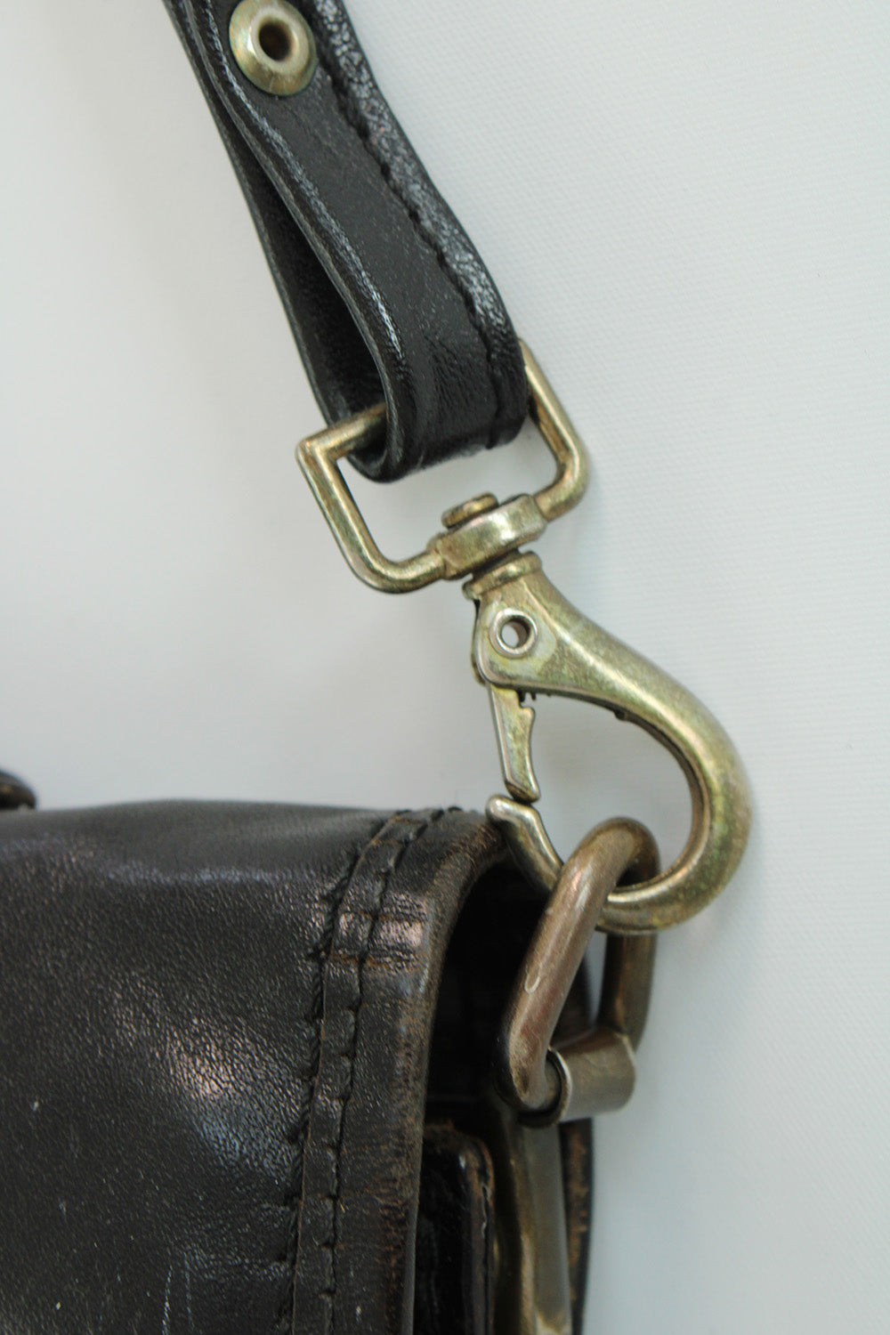 Vintage Double QQ schoudertas van leer