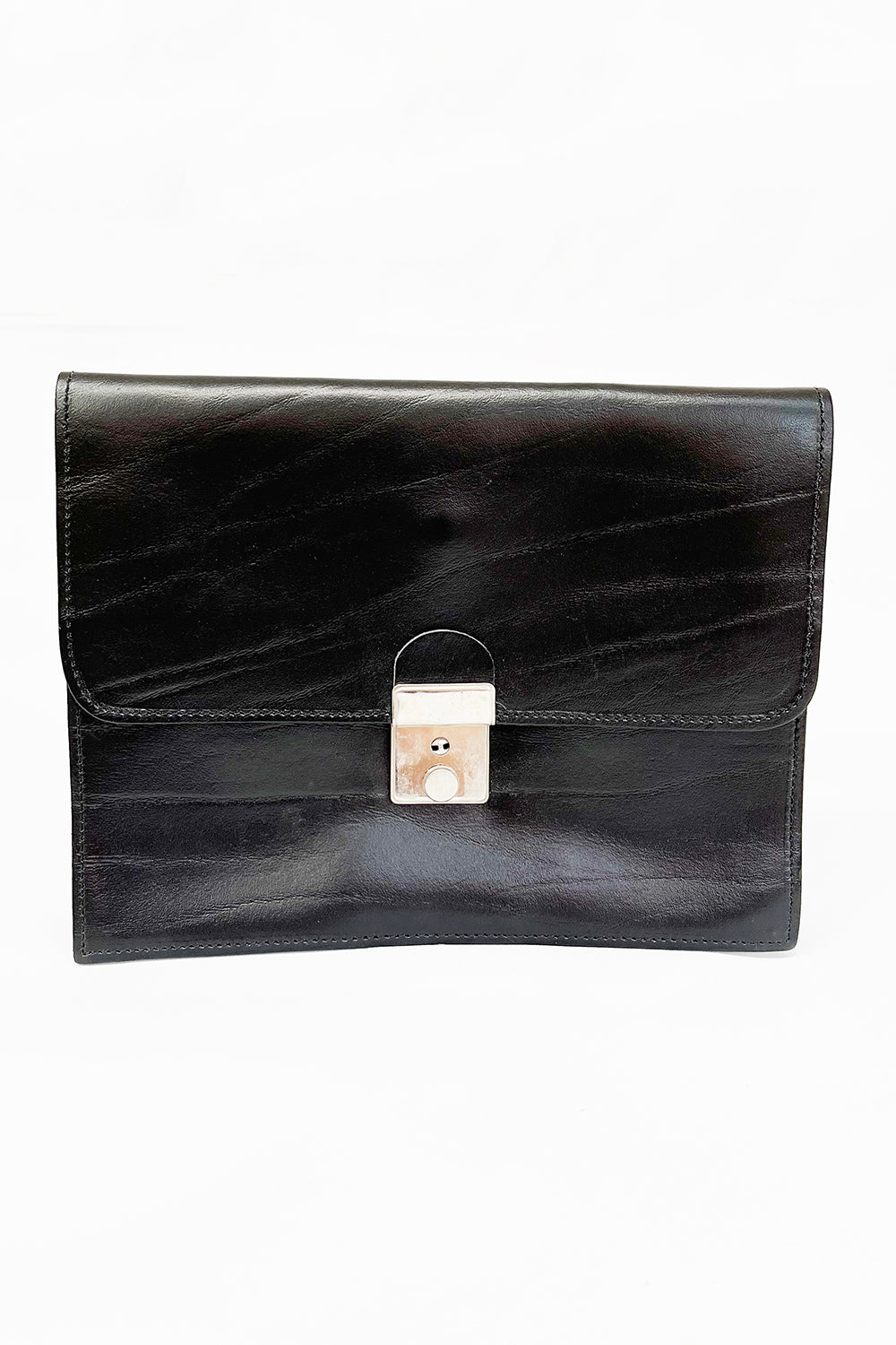 Vintage jaren 60 briefcase zwart met metalen sluiting - compacte aktetas zonder hengsel

