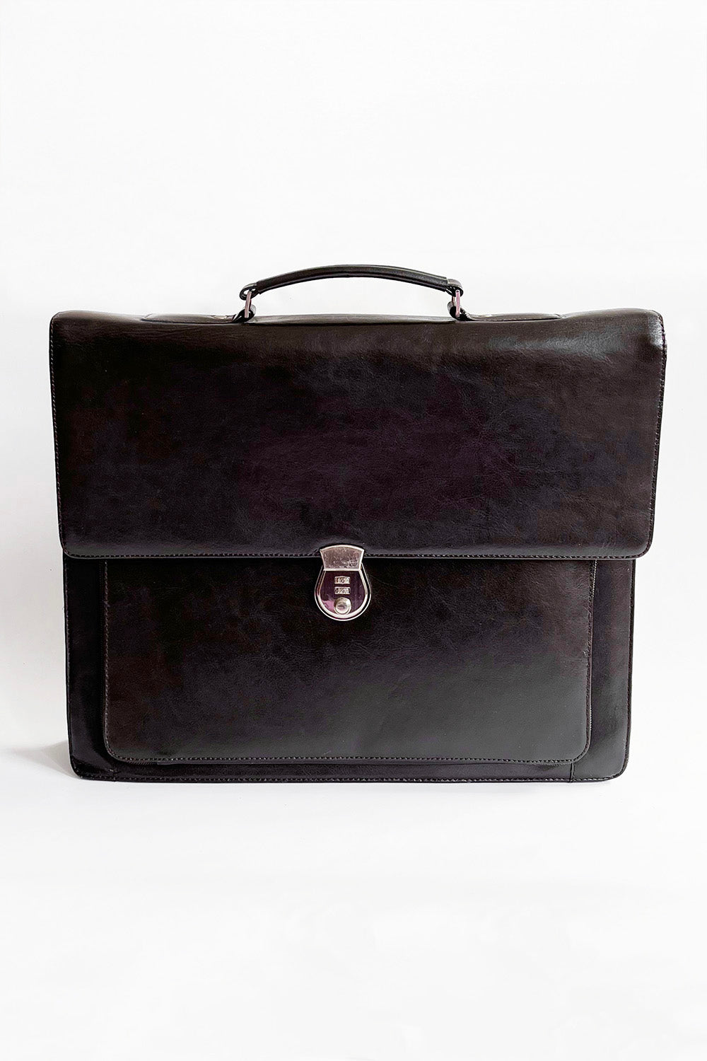 Vintage jaren 90 leren briefcase donkerbruin met cijferslot - grote aktetas zonder hengsel