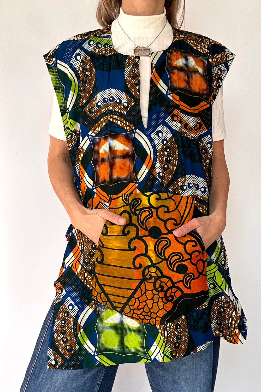 Vintage Afrikaanse batik tuniek jaren 90 cut out detail voorkant uniek