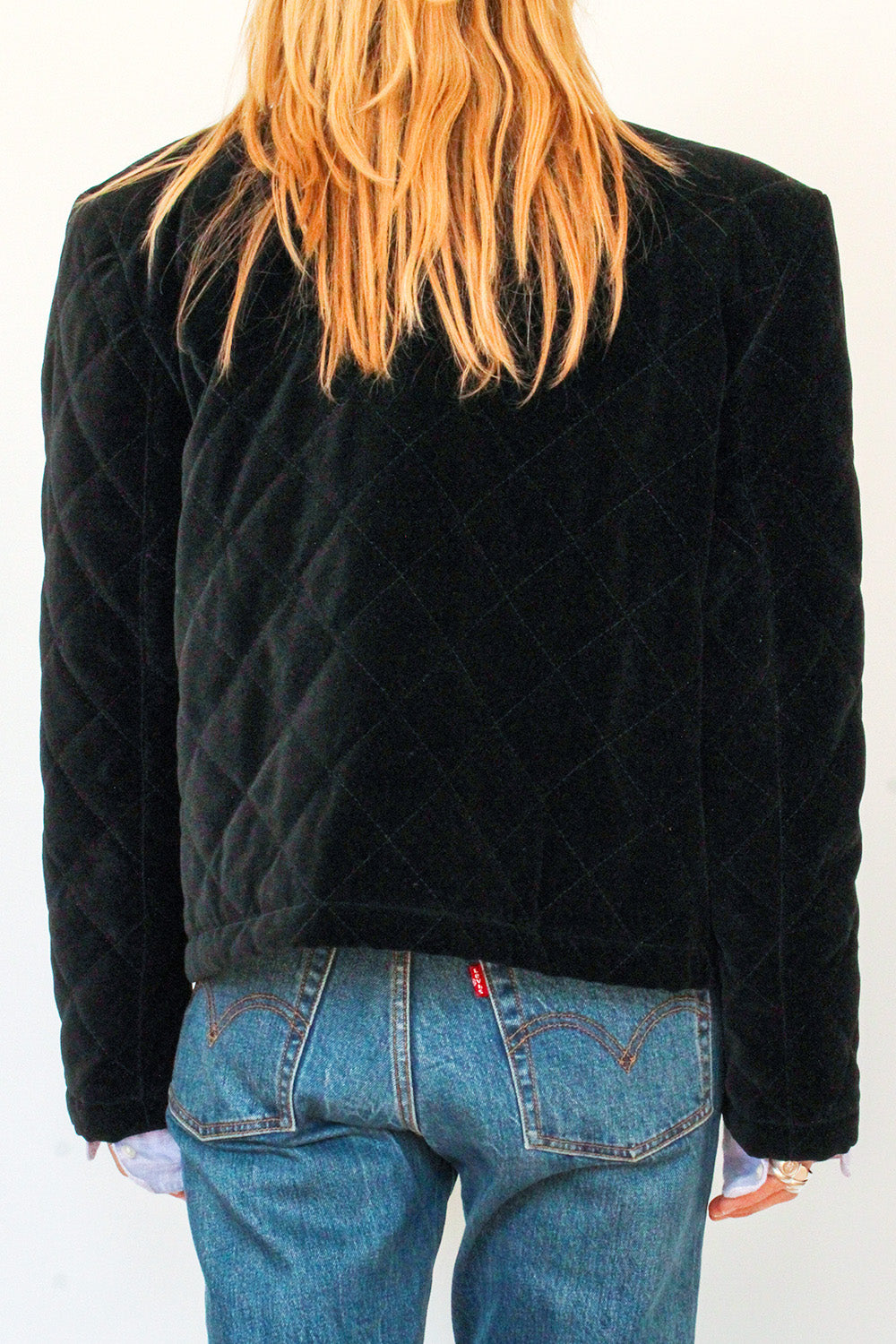 Vintage doorgestikte velvet blazer