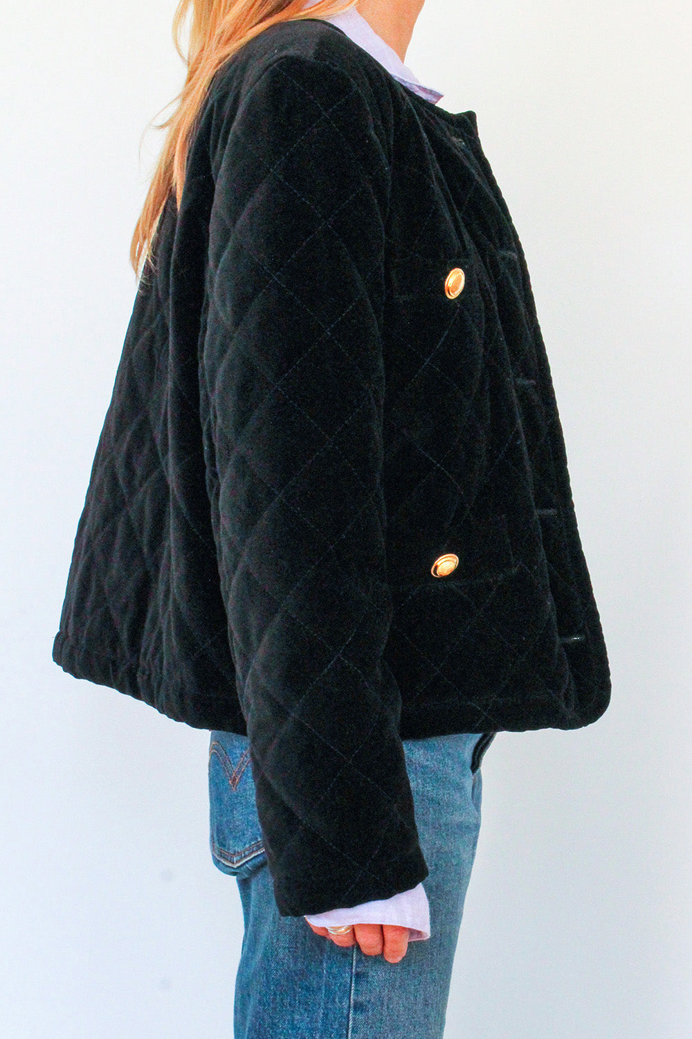 Vintage doorgestikte velvet blazer