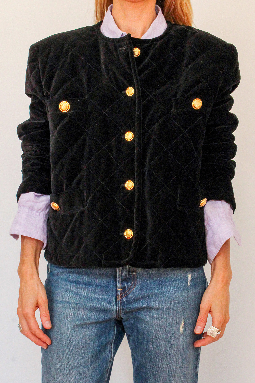 Vintage doorgestikte velvet blazer