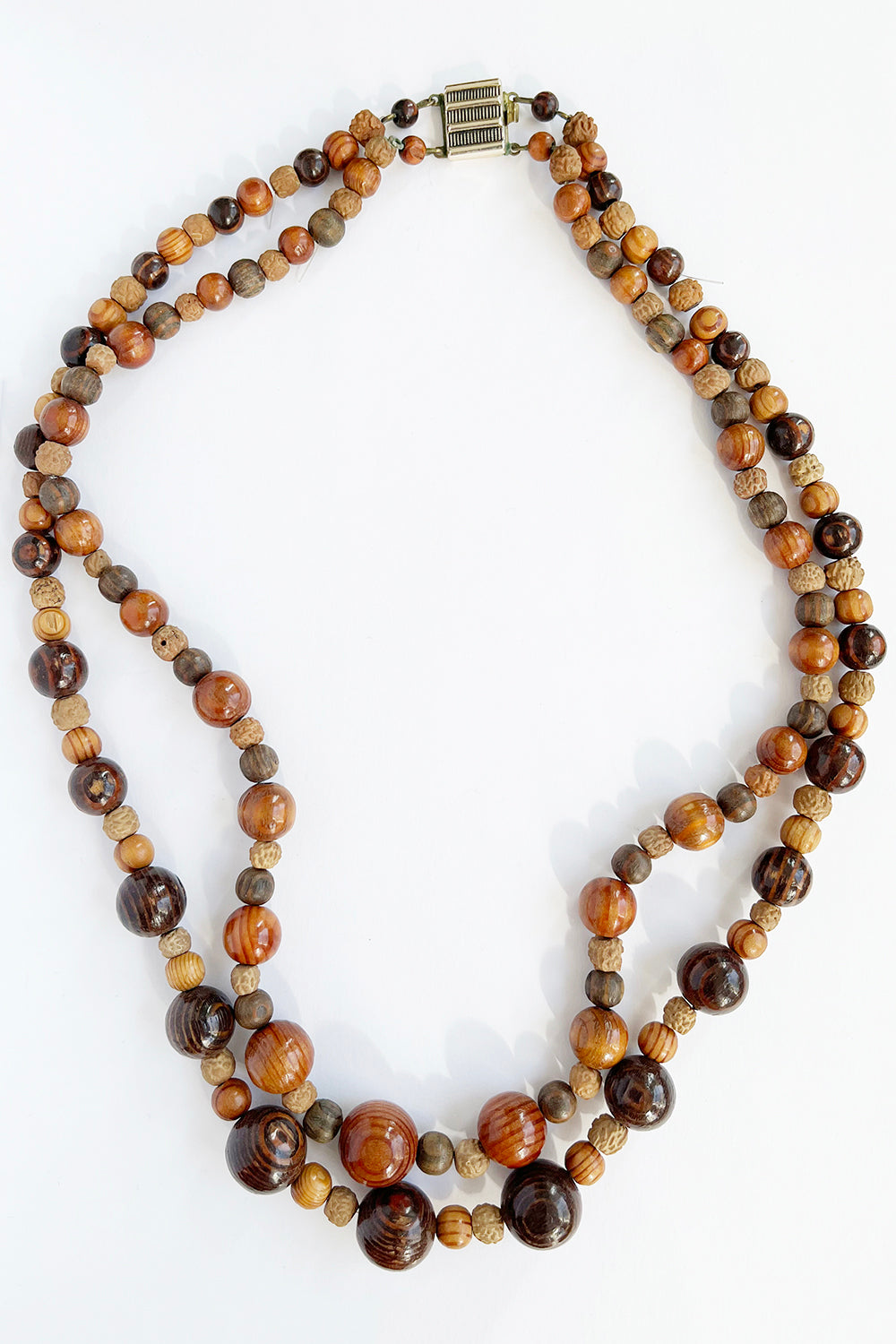 Vintage dubbele houten kralenketting