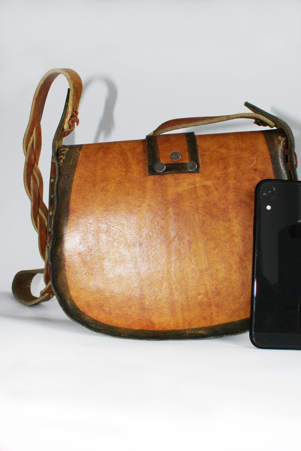 Vintage handbewerkte Tuigleer schoudertas