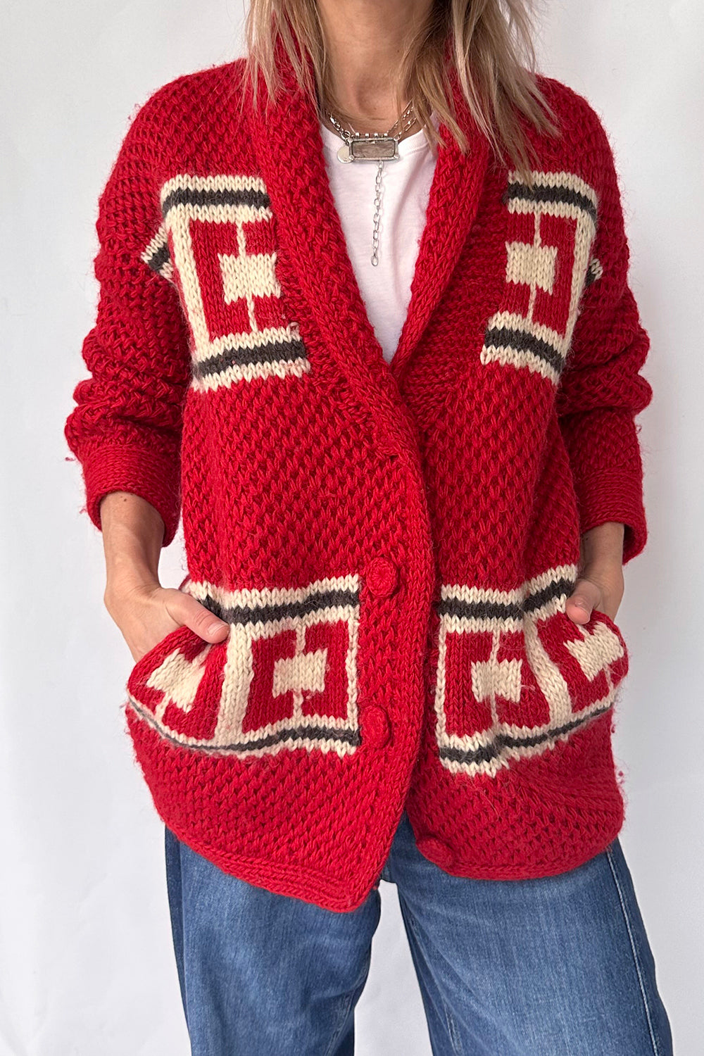 Vintage handgebreid Cowichan vest