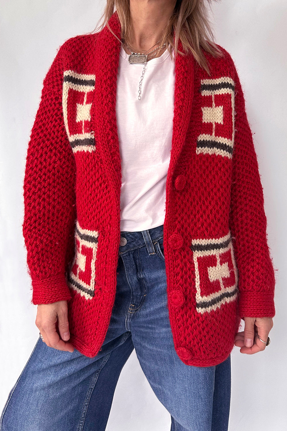 Vintage handgebreid Cowichan vest
