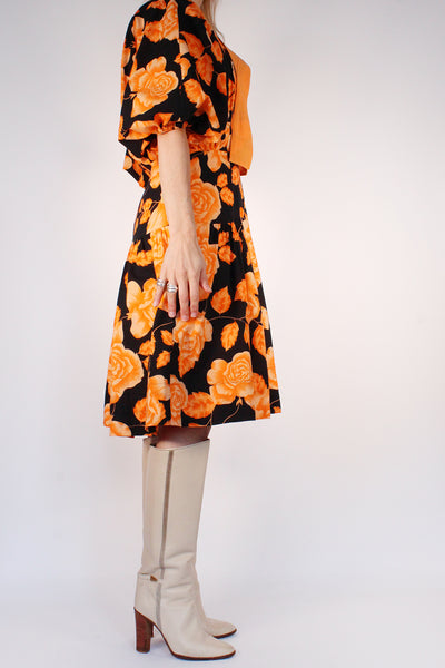 Vintage handgemaakte 80s jurk met pofmouw