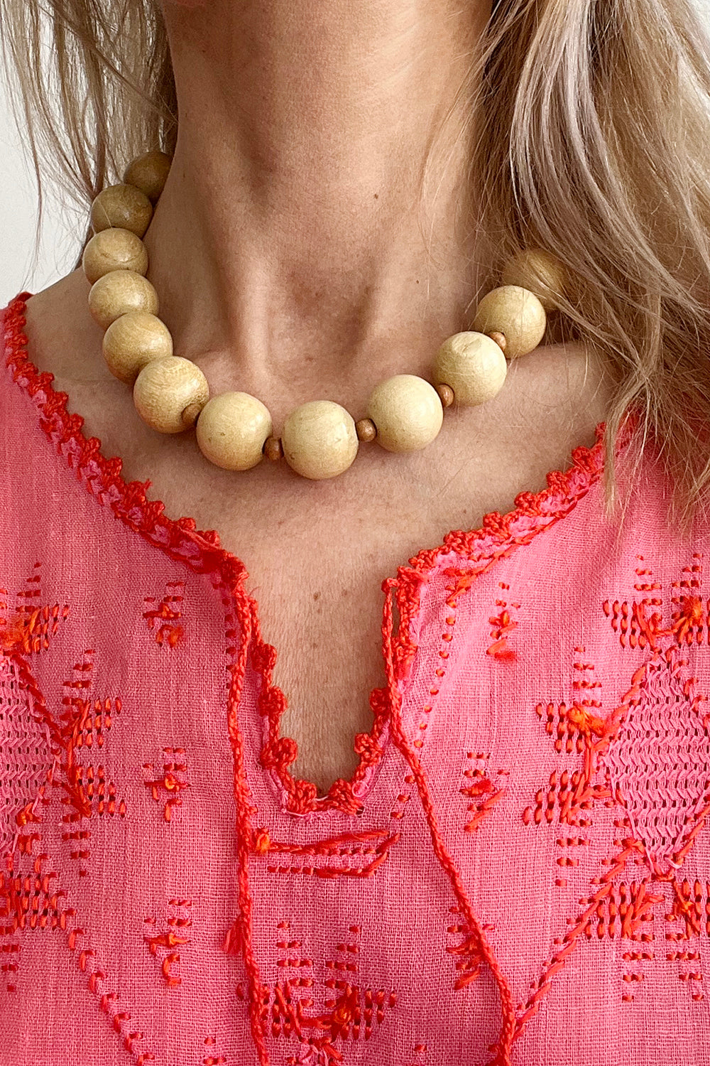 Vintage houten kralen choker