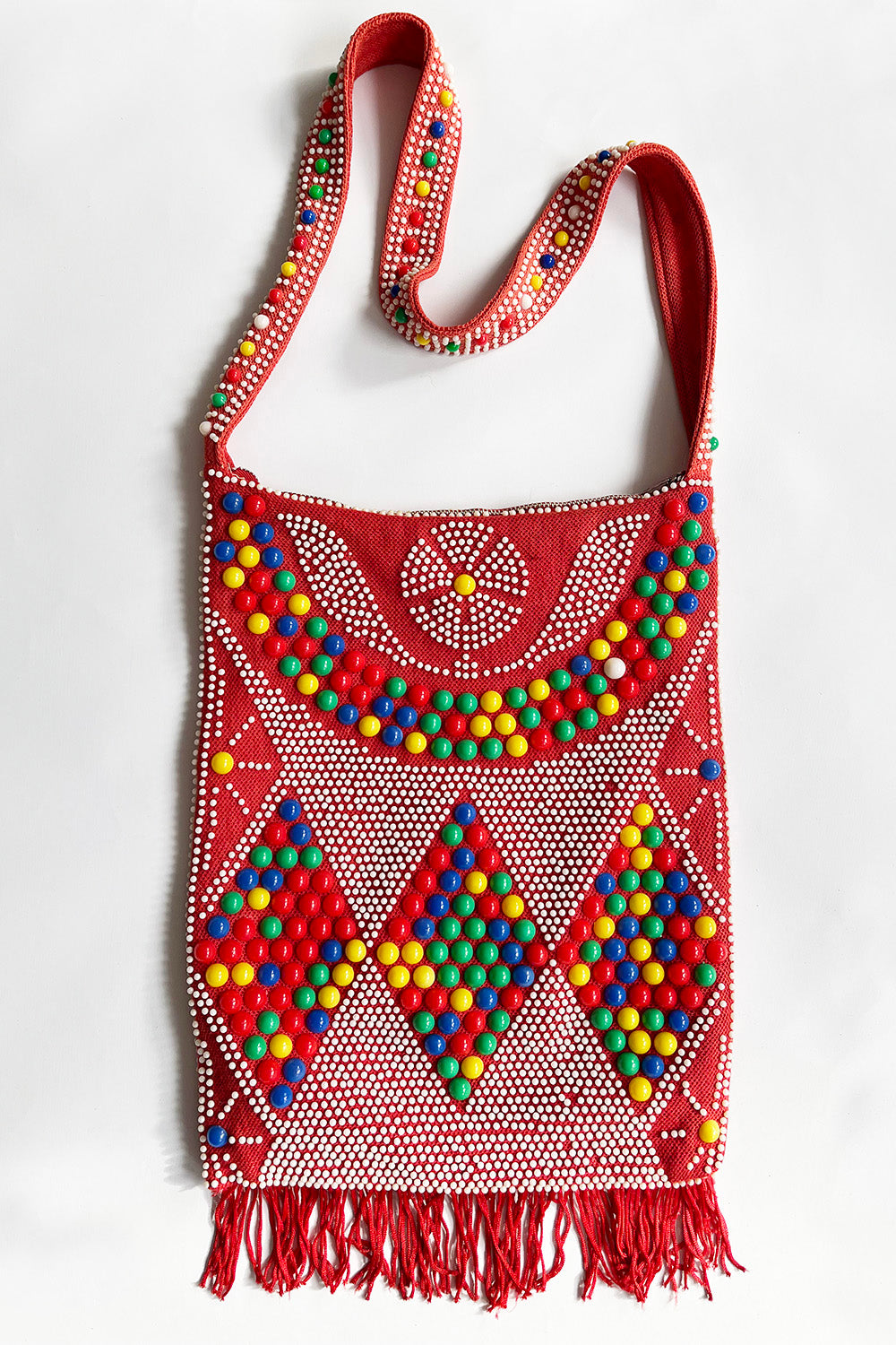 Vintage jaren 70 kralen tas met franjes