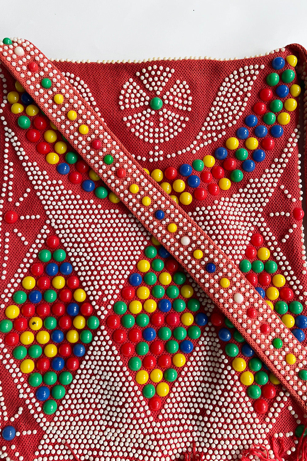 Vintage jaren 70 kralen tas met franjes