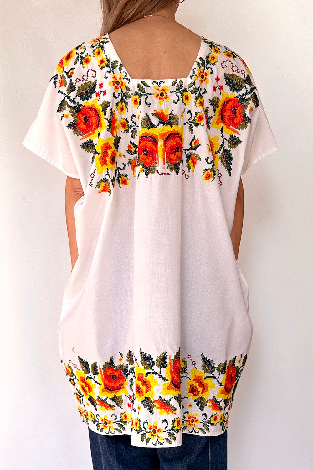 Vintage lange tuniek jaren 70 achterkant geborduurde details