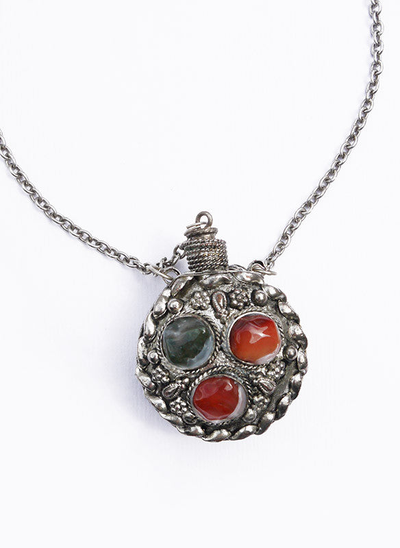 70s vintage ketting met Indiaas parfumflesje Edelsteen Mineraal Agaat