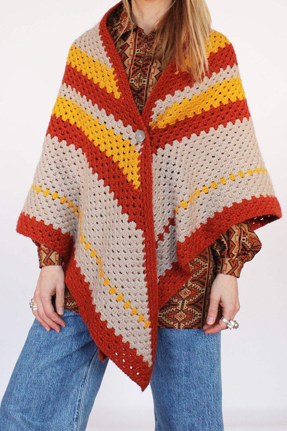 Vintage 70s gehaakte poncho