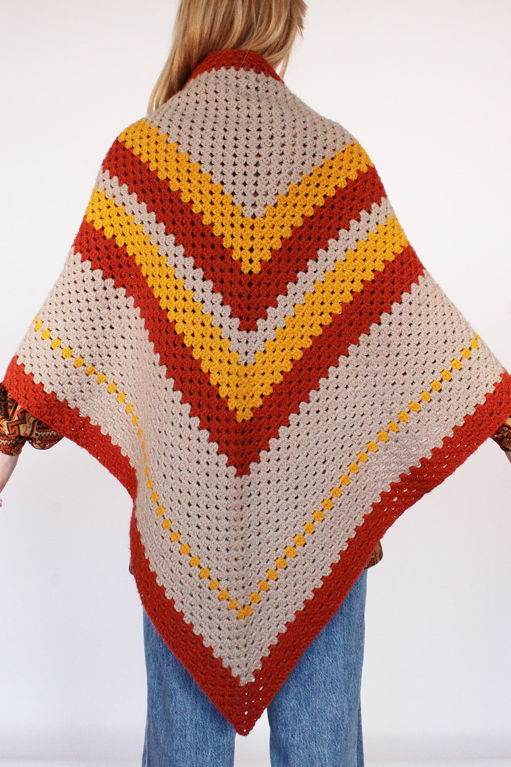 Vintage 70s gehaakte poncho