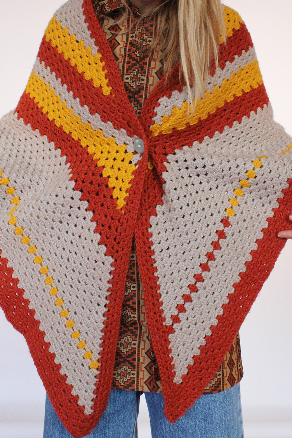 Vintage 70s gehaakte poncho