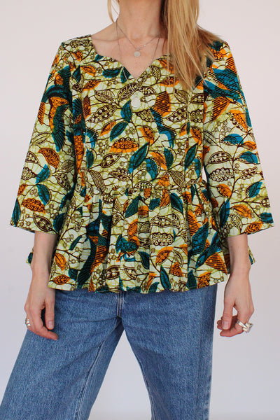 Vintage Afrikaanse Batik top met volant