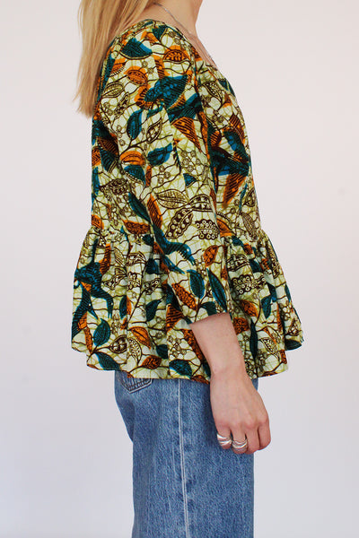 Vintage Afrikaanse Batik top met volant