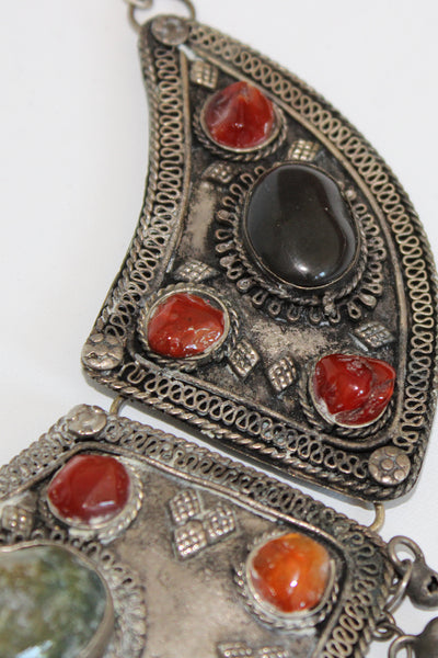 Vintage Indiase ketting met natuursteen en belletjes