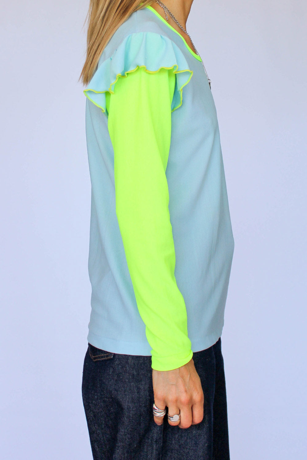 Vintage 70s top met fluor en volant_2