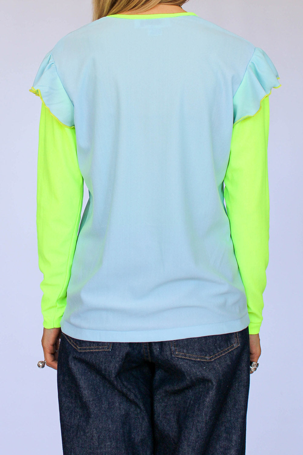 Vintage 70s top met fluor en volant_3