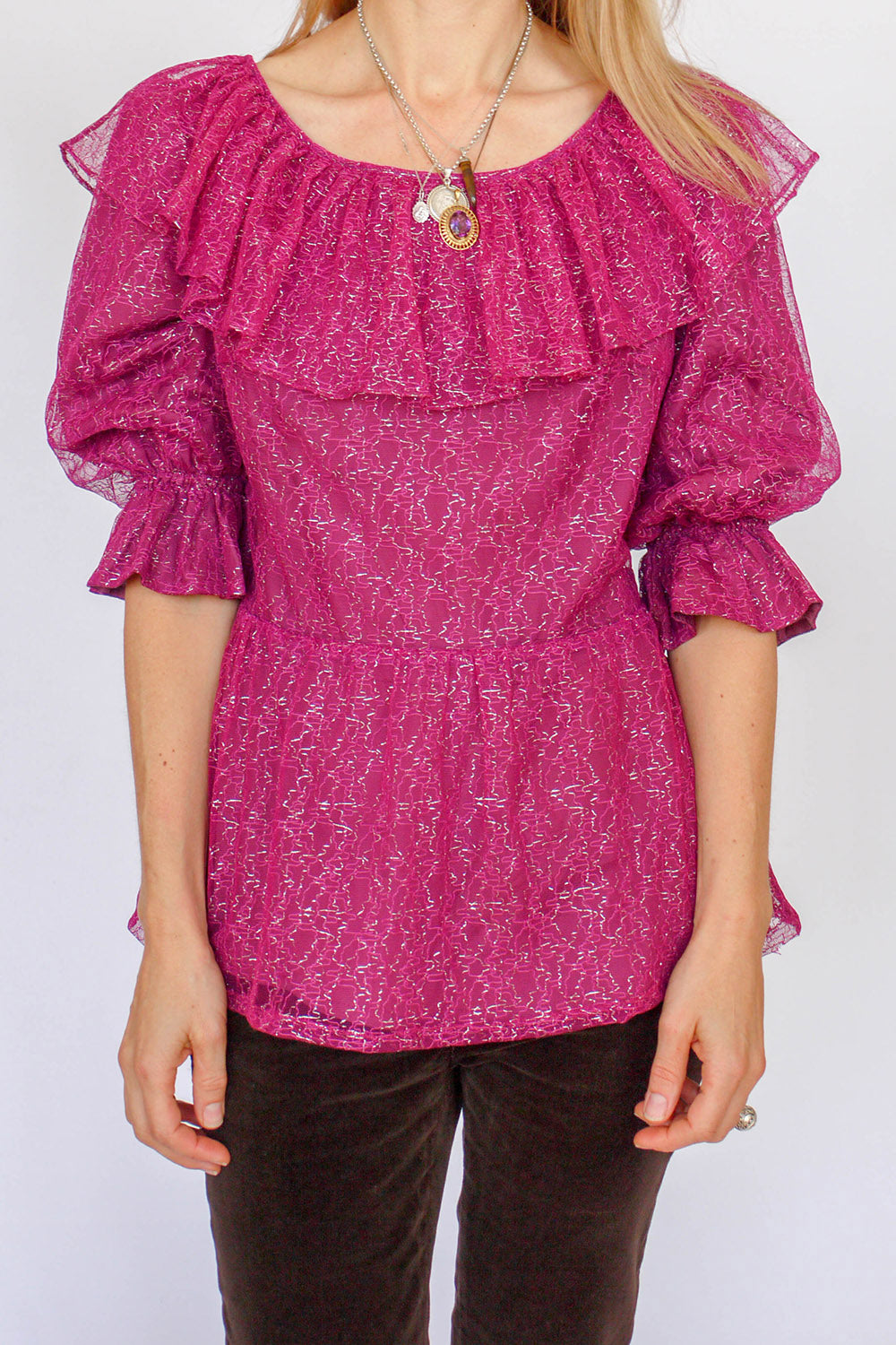 Vintage 70s tuniek met volant van kant_1