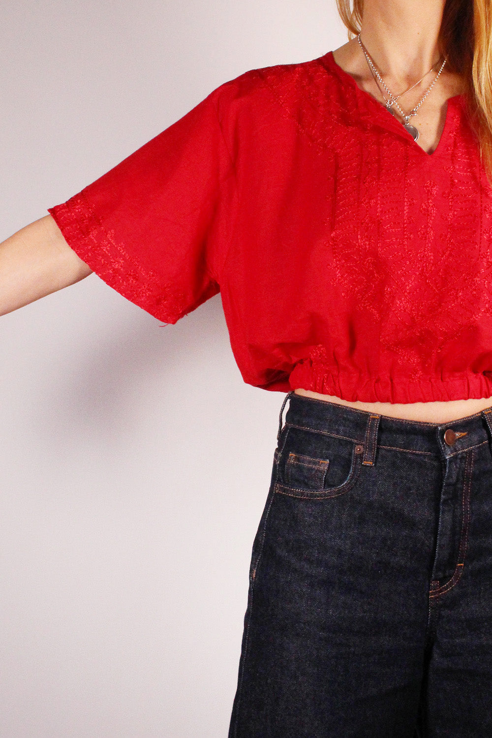 Vintage geborduurde cropped top